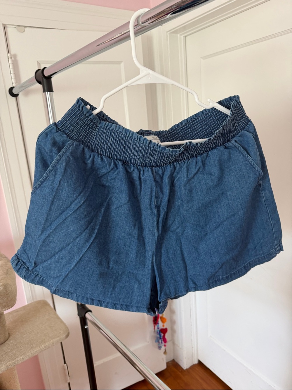 Universal Thread Dark Blue High-Waist Smocked Denim Shorts